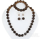 14mm smoky quartz set(necklace, bracelet, earrings)