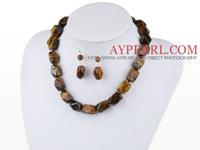 Classic Design Tiger Eye Beaded Stone Set(Necklace With Matched Earrings)