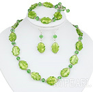 Nice Green Series Irregular Shape Colored Glaze And Crystal Sets (Necklace Bracelet With Matched Earrings)