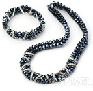Fashion Tungsten Steel Color Manmade Crystal Loop Metal Charm Sets (Necklace With Matched Bracelet)