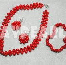 red coral necklace bracelet and earrings set