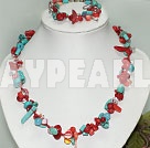 Beautiful Multi Blue Turquose And Red Coral Necklace Bracelet Set