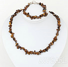 6-8mm tiger eye chips necklace bracelet set with toggle clasp