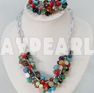 Fashion Loop Chain Multi Colorful Mixed Stone Beads Necklace Bracelet Set