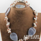 brown pearl crystal and agate necklace bracelet set with moonlight clasp
