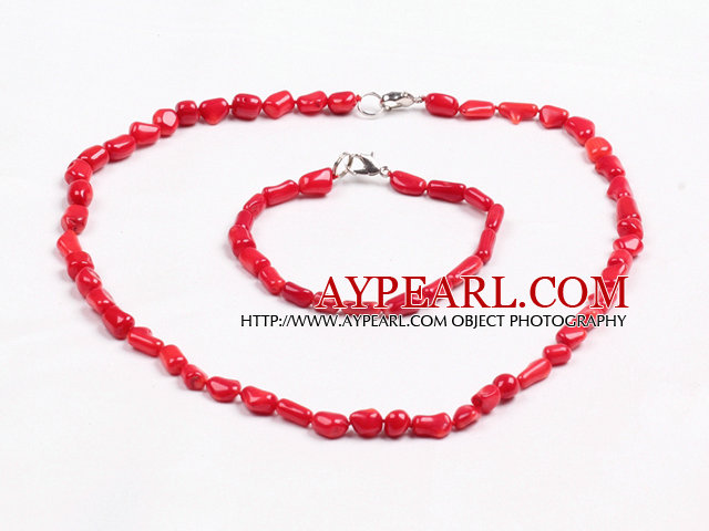 Simple Style Single Strand Irregular Shape Red Coral Beads Jewelry Set(Necklace With Matched Bracelet)