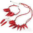 Pepper Shape String&Strand Red Coral Set(Necklace, Bracelet And Matched Earrings)