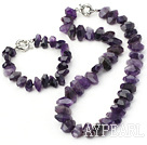 Classic Chunky Faceted Natural Amethyst Stone Jewelry Set (Necklace With Matched Bracelet)