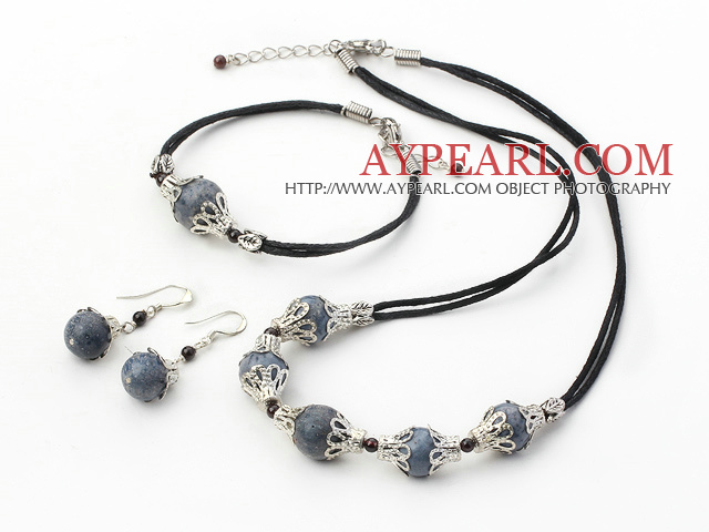 Fashion Blue Grass Coral Metal Charm Jewelry Set(Necklace, Bracelet With Matched Earrings)