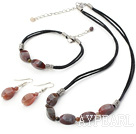Popular Irregular Shape Indian Agate Set With Black Cord (Necklace Bracelet With Matched Earrings)