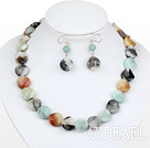 Fashion Flat Round Amazon And Mixed Agate Stone Set (Necklace With Matched Earrings)