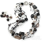 Fashion Multi Strand Multi Clor And Shape Freshwater Pearl Crystal Agate Set (Necklace With Matched Earrings)