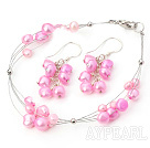 Nice Cluster Style Pink Freshwater Pearl Wired Jewelry Sets (Necklace With Matched Earrings)