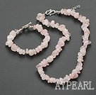Wholesale Fashion Fillet Rose Quartz Necklace Bracelet Set With Charming S Clasp