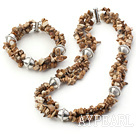 Wholesale Popular Chipped Picture Jasper With Metal Charm Set (Necklace With Matched Bracelet)