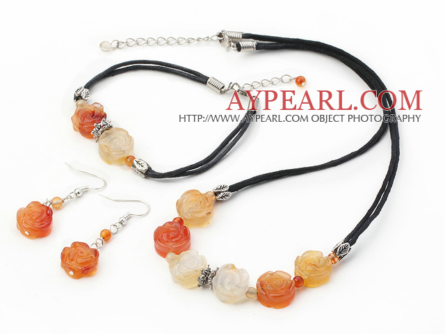 Mixed Color Flower Agate Set(Necklace, Bracelet And Matched Earrings)
