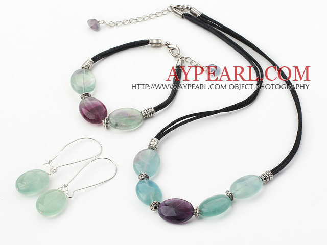 Simple Style String&Strand Rainbow Fluorite Necklace Bracelet Earrings Set