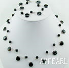 Wholesale Elegant Black Agate Hand-Knitted Wire Necklace Bracelet Set