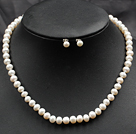 7-8mm White Color Pearl Necklace and Matched Studs Earrings Sets