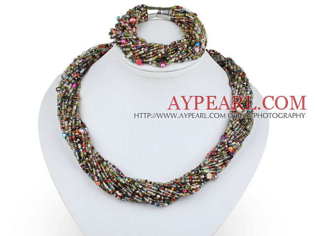 multi strand colorful glass beads set with magnetic clasp