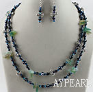 black pearl blue crystal and agate necklace earrings set
