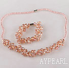 Wholesale pink Czech crystal necklace bracelet earrings set 