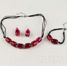 peaceful pink and red agate beaded necklace bracelet  earrings set