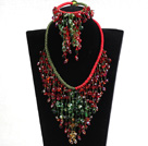 Wholesale 2015 Luxurious Shining Red & Green Crystal Statement Christmas Jewelry Set (Necklace, Bracelet & Earrings)