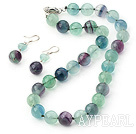 Elegant Round Rainbow Fluorite Beaded Necklace And Earrings Set