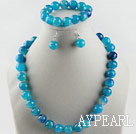 14mm faceted blue agate ball necklace bracelet and earrings set