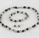 Wholesale 8mm faceted natural black cherry quartze ball necklace bracelet and earrings set