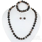 Wholesale 10mm faceted natural black cherry quartze ball necklace bracelet and earrings set