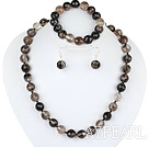 Wholesale 12mm faceted natural black cherry quartze ball necklace bracelet and earrings set
