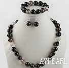 Wholesale 14mm faceted natural black cherry quartze ball necklace bracelet and earrings set