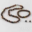 8mm round tiger eye necklace bracelet and earrings set