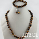 10mm round tiger eye necklace bracelet and earrings set