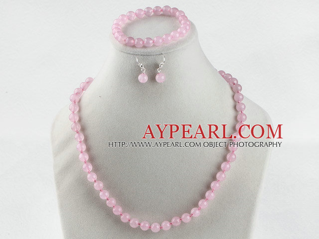 8mm faceted rose quartze ball necklace bracelet earrings set