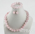Wholesale 14mm rose quartze ball necklace bracelet earrings set