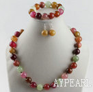 14mm three color jade ball necklace bracelet earrings set