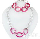 metal jewelry fahsion pink agate necklace bracelet set