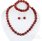 12mm faceted red agate ball necklace bracelet earrings set