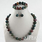 14mm faceted indian agate ball necklace bracelet earrings set