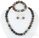 12mm faceted indian agate ball necklace bracelet earrings set
