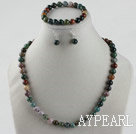 8mm faceted indian agate ball necklace bracelet earrings set