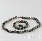 10mm faceted indian agate ball necklace bracelet earrings set
