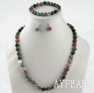 Wholesale 8mm faceted indian agate ball necklace bracelet earrings set