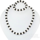 white fresh water pearl black agate necklace bracelet set 