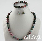10mm faceted indian agate ball necklace bracelet earrings set