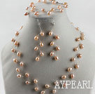 bridal jewelry 6-7 natural pink rice pearl necklace bracelet earrings set