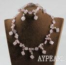 Wholesale rose quartze and white pearl necklace bracelet set